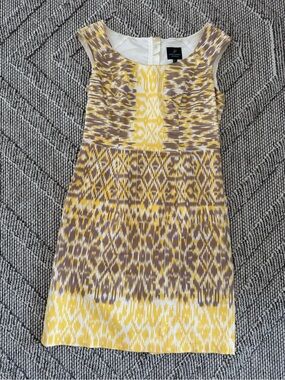 Adrianna Papell Yellow and Brown Ikat Sheath Dress